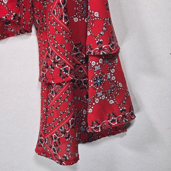Altar'd State Red Badana Print Front Tie Top. Size Small - Picture 7 of 9